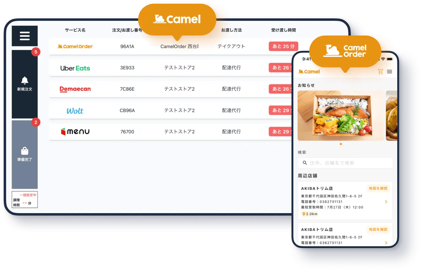 CamelとCamelOrderのデモ画面の画像